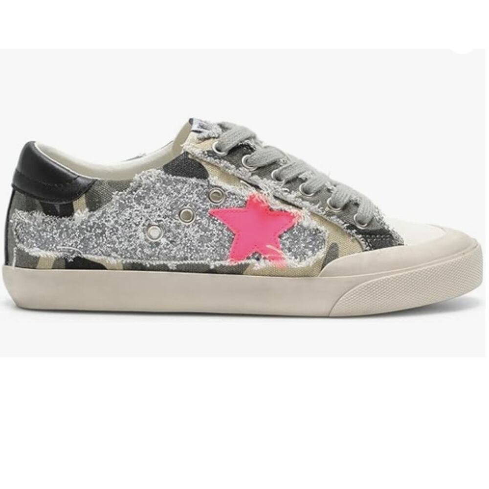 Mi.iM Grande Rubber Sole Lace-up Contrast Glitters Star Sneakers, Size 7.5